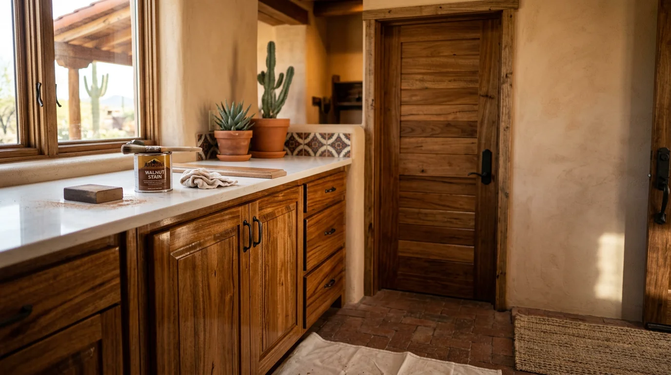 Painted kitchen cabinets refinished by Desert Ball Renovation LLC in Tucson