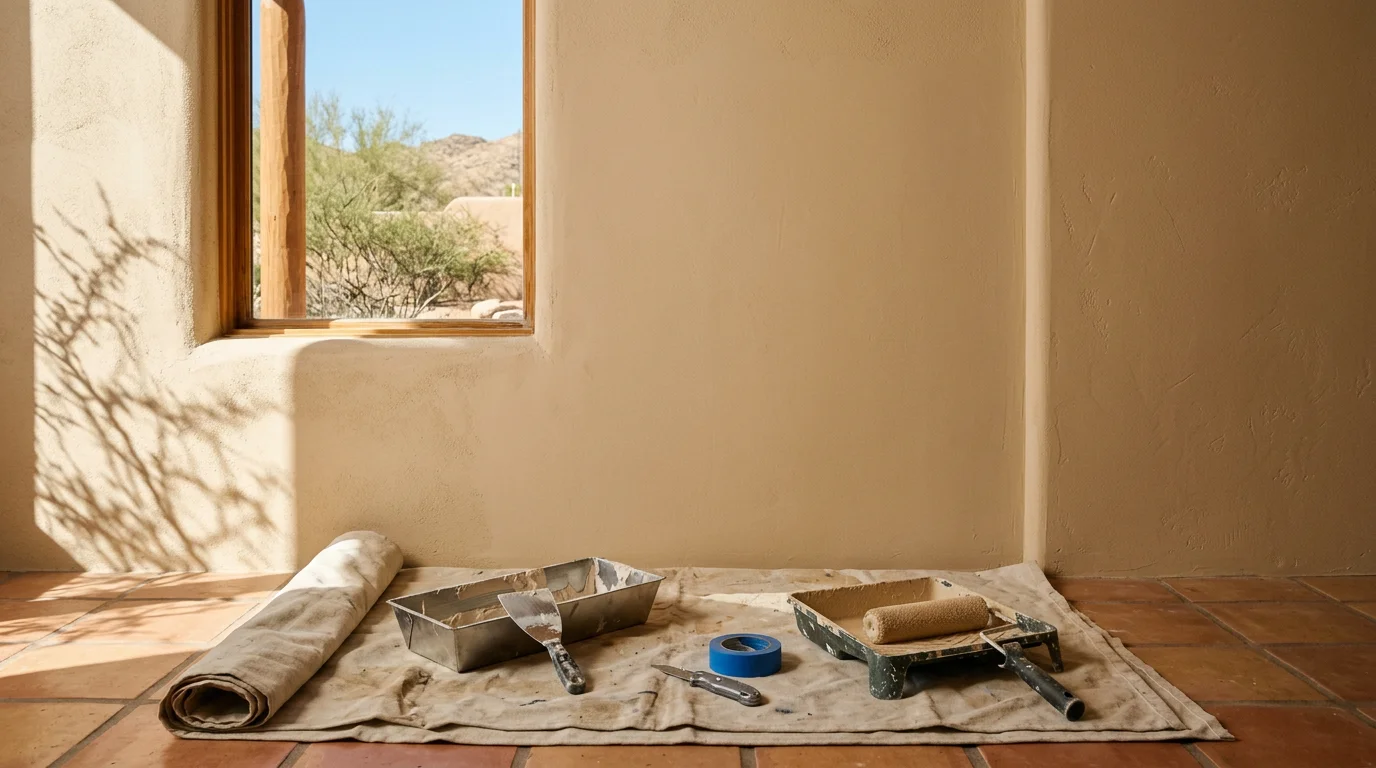 Drywall repair being finished by Desert Ball Renovation LLC in a Tucson home