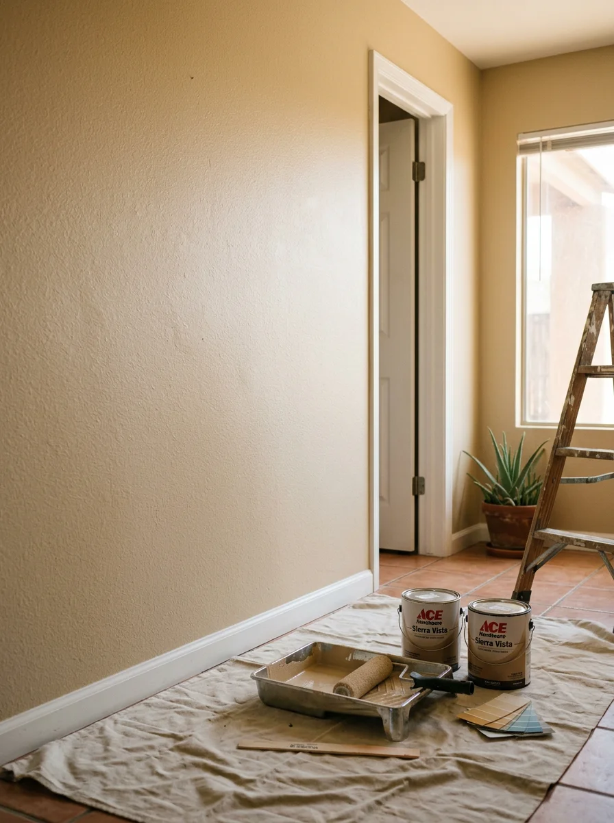 Interior wall and trim freshly painted in a Sierra Vista rental home, showing clean cut lines at ceiling and baseboards with no tape marks remaining.